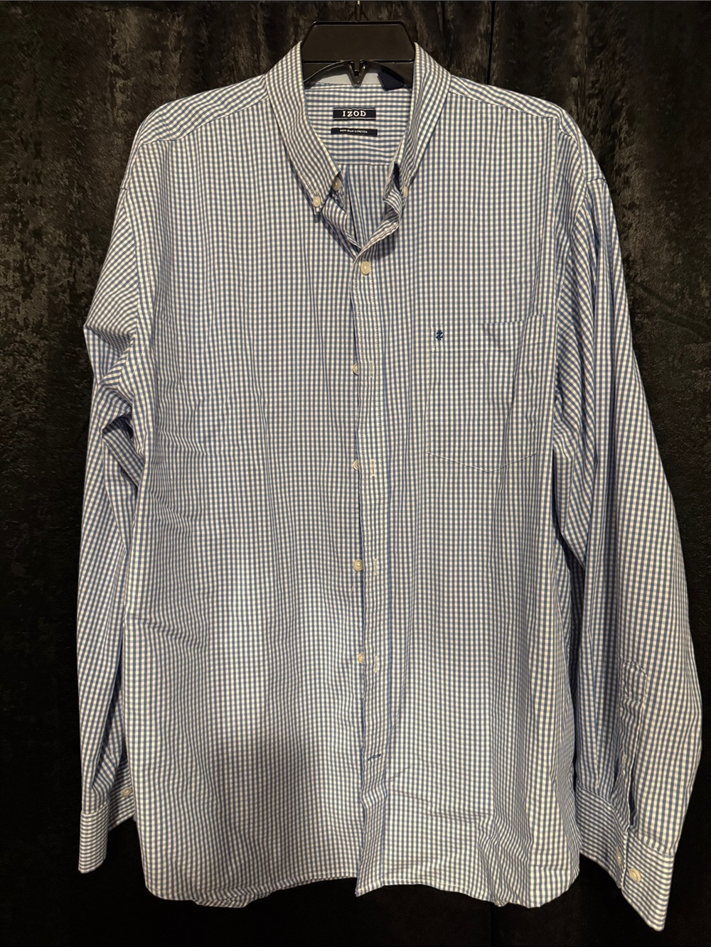 Izod Men’s Blue and White Gingham Button-Down Shirt Size XL